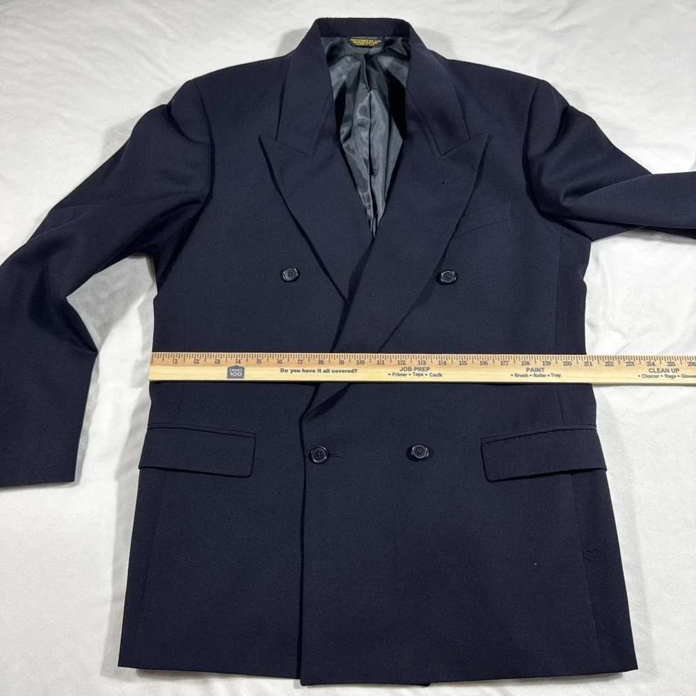 VTG 90s Pierre Cardin‎ Men 100% Wool USA Made Double Breasted Blazer Jacket Navy